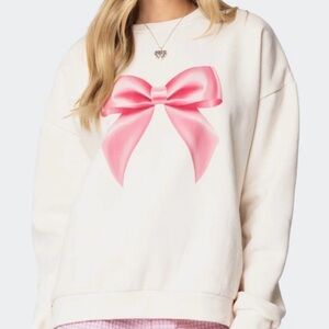 Edikted Cream Sweatshirt with Pink Bow Print